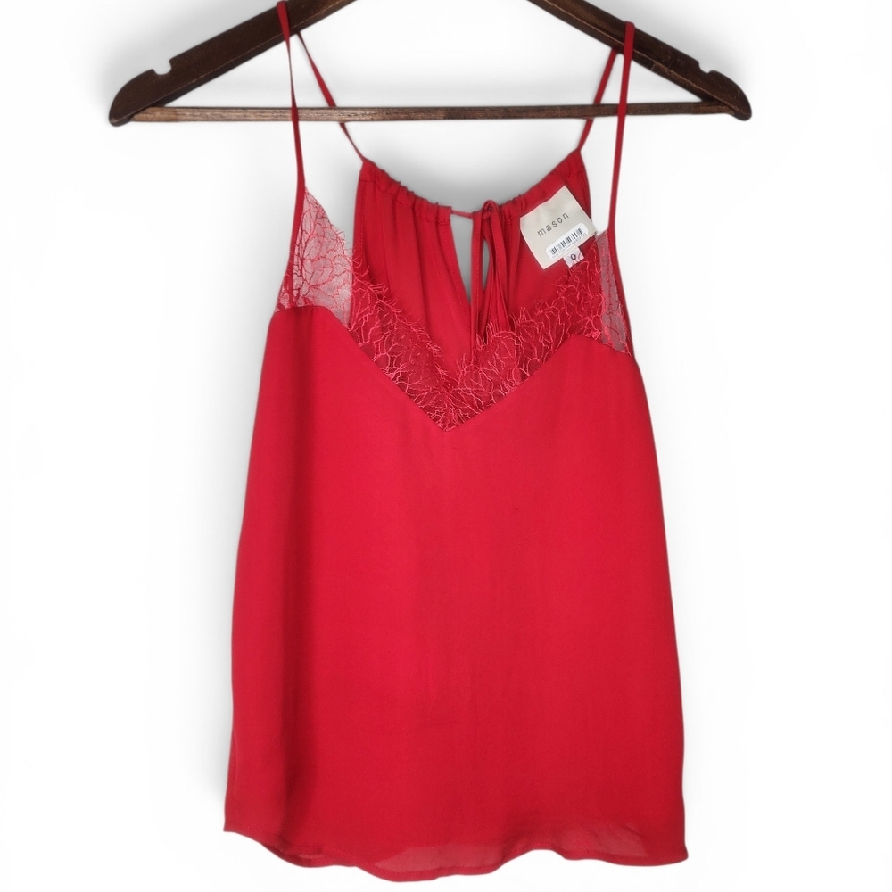 Mason Lace Trim Silk Camisole Top In Red Size 0